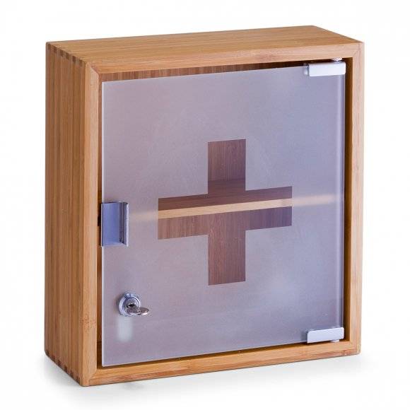 ZELLER Apteczka ze szklanymi drzwiczkami 29 x 31 cm / drewno bambusowe