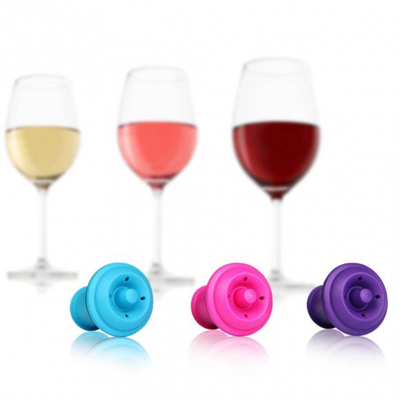 VACU VIN Komplet próżniowe korki do wina 3 szt. Kolorowe / tworzywo sztuczne / LENA