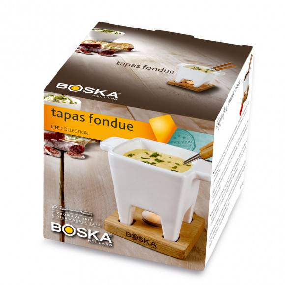 BOSKA Zestaw tapas fondue 200 ml / ceramika + drewno dębowe / LENA