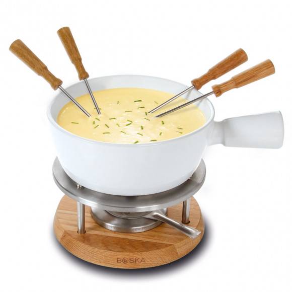 BOSKA Zestaw fondue 1 l / ceramika + drewno dębowe / LENA