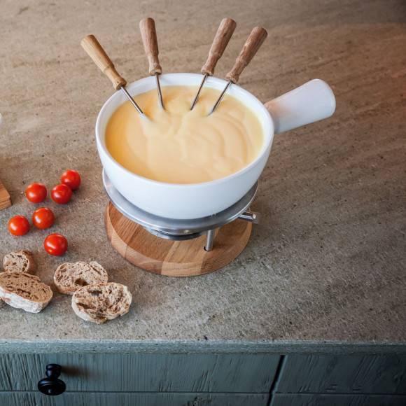 BOSKA Zestaw fondue 1 l / ceramika + drewno dębowe / LENA