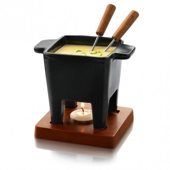 BOSKA Zestaw tapas fondue 200 ml Czarny / ceramika + drewno dębowe / LENA
