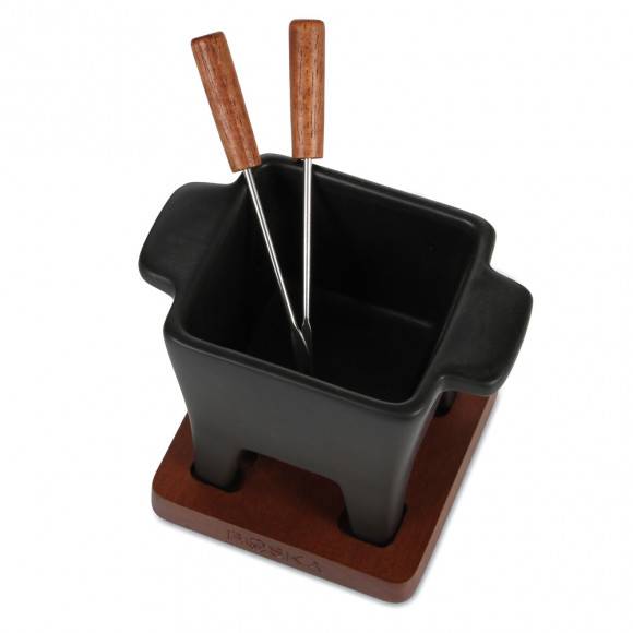 BOSKA Zestaw tapas fondue 200 ml Czarny / ceramika + drewno dębowe / LENA