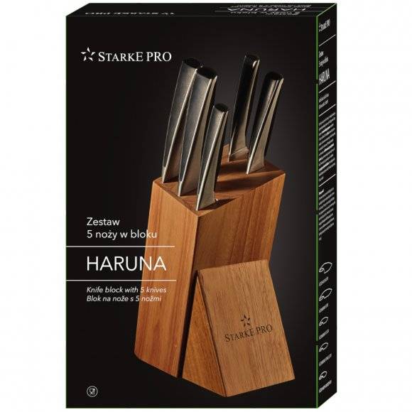 STARKE PRO HARUNA Komplet noży kuchennych w bloku 6 el. / drewno kauczukowe / niemiecka jakość