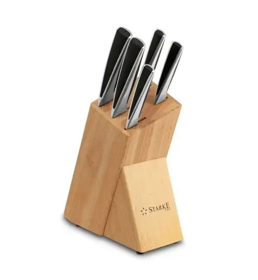 STARKE PRO HARUNA Komplet noży kuchennych w bloku 6 el. / drewno kauczukowe / niemiecka jakość 