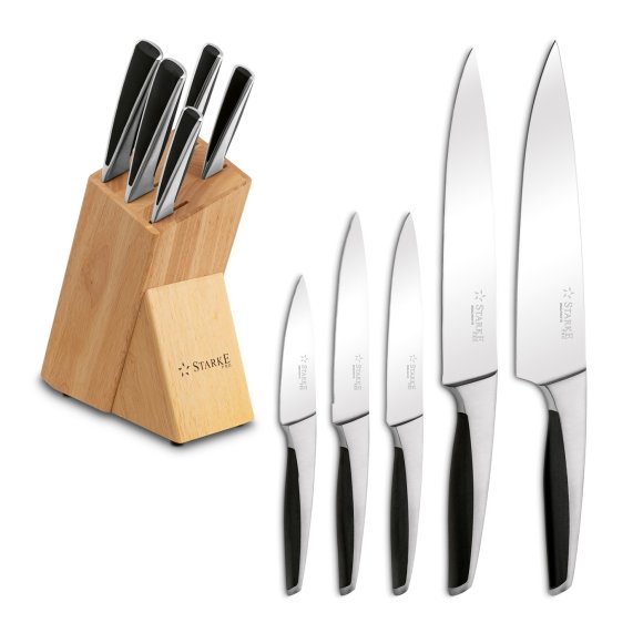 STARKE PRO HARUNA Komplet noży kuchennych w bloku 6 el. / drewno kauczukowe / niemiecka jakość 