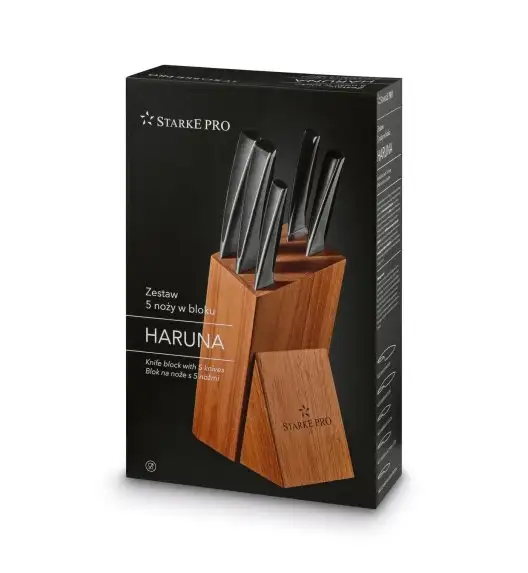 STARKE PRO HARUNA Komplet noży kuchennych w bloku 6 el. / drewno kauczukowe / niemiecka jakość 