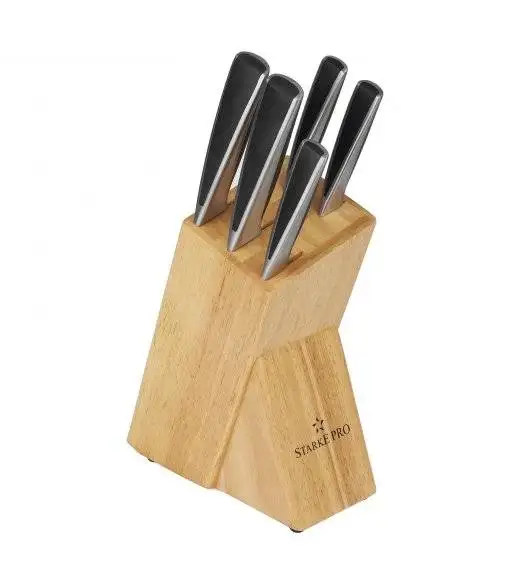 STARKE PRO HARUNA Komplet noży kuchennych w bloku 6 el. / drewno kauczukowe / niemiecka jakość 
