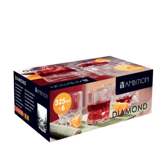 AMBITION DIAMOND Komplet 6 szklanek niskich 325 ml / szkło 