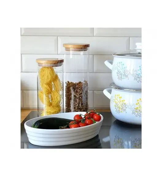 AMBITION NORDIC Pojemnik szklany z bambusowym wieczkiem 650 ml / styl skandynawski