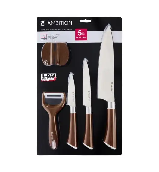 AMBITION PURE LINE Komplet 4 noży + ostrzałka / 20358