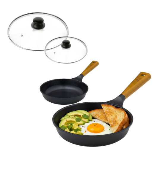 GERLACH NATUR Komplet patelni 20, 28 cm z powłoką ceramiczną ILAG® Non-Stick Xera Dur 2 + pokrywki uniwersalne