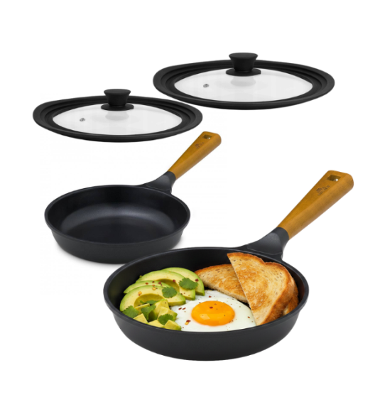GERLACH NATUR Komplet patelni 20, 28 cm z powłoką ceramiczną ILAG® Non-Stick Xera Dur 2 + pokrywki silikonowe