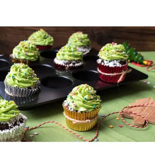 AMBITION LUKRECJA Forma do pieczenia na 12 muffinów 35 x 26,5 cm / czarna / stal / 69939