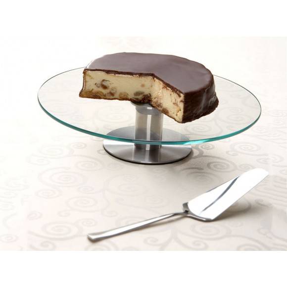 AMBITION SUSAN Okrągła patera obrotowa na nóżce Ø30 cm / szkło / paski