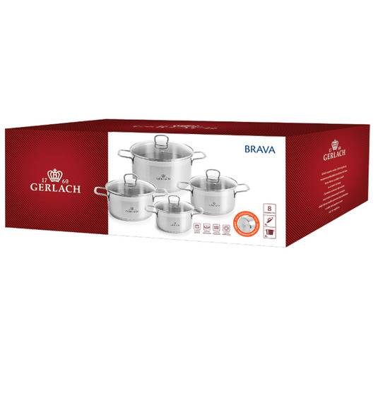 GERLACH BRAVA Komplet Garnki z pokrywkami 8 el + Garnek 7L Gerlach Simple + brytfanna 32 cm z pokrywką Gerlach Granitex / powłoka ILAG Granitec®