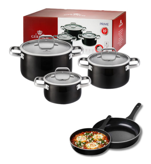 GERLACH PRIME Komplet Garnki z pokrywkami 6 el + Patelnie Gerlach Harmony Classic 20, 28 cm