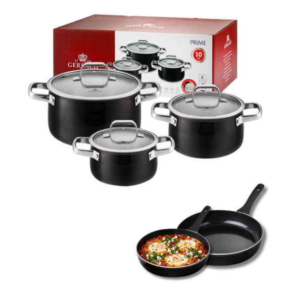 GERLACH PRIME Komplet Garnki z pokrywkami 6 el + Patelnie Gerlach Harmony Classic 20, 28 cm