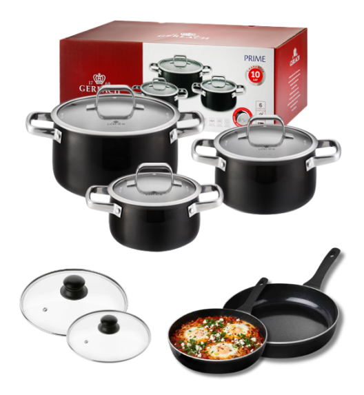 GERLACH PRIME Komplet Garnki z pokrywkami 6 el + patelnia Gerlach Harmony Classic 20, 28 cm + pokrywki