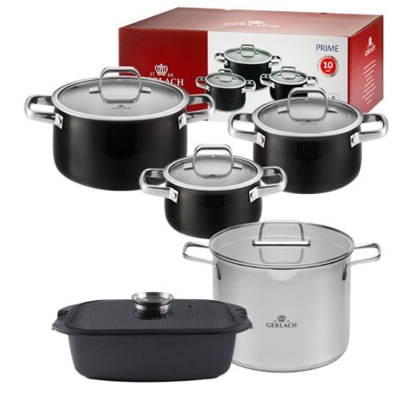 GERLACH PRIME Komplet Garnki z pokrywkami 6 el + Garnek 7 l Gerlach Ambiente + Brytfanna 32 cm Gerlach Granitex