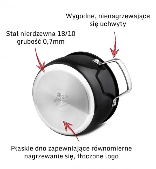 GERLACH PRIME Komplet Garnki z pokrywkami 6 el + patelnie Gerlach Natur 20, 24, 28 cm