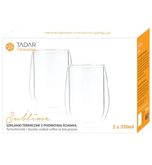 TADAR SUBLIME Komplet 2 szklanek termicznych 350 ml z podwójną ścianką / szkło