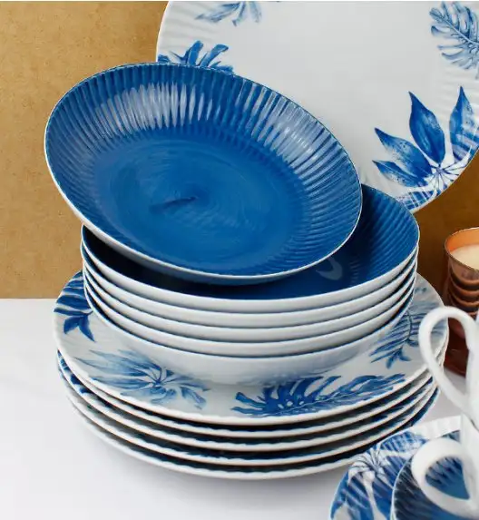 LUBIANA DAISY BLUE Serwis obiadowo - kawowy 6 osób / 30 elementów / porcelana ręcznie zdobiona