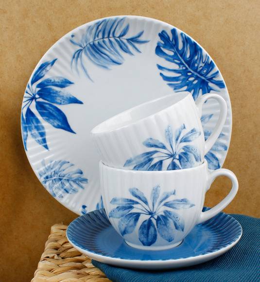 LUBIANA DAISY BLUE Serwis obiadowo - kawowy 6 osób / 30 elementów / porcelana ręcznie zdobiona