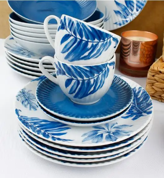 LUBIANA DAISY BLUE Serwis obiadowo - kawowy 12 osób / 60 elementów / porcelana ręcznie zdobiona