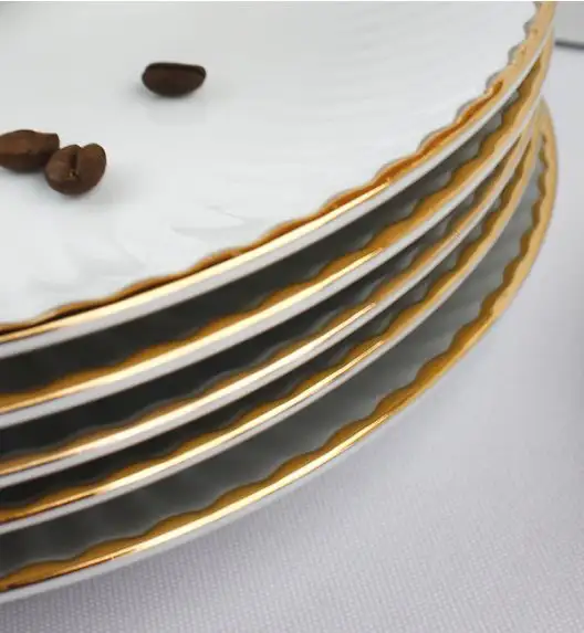 LUBIANA DAISY GOLD Serwis obiadowo - kawowy 6 osób / 30 elementów / porcelana ręcznie zdobiona