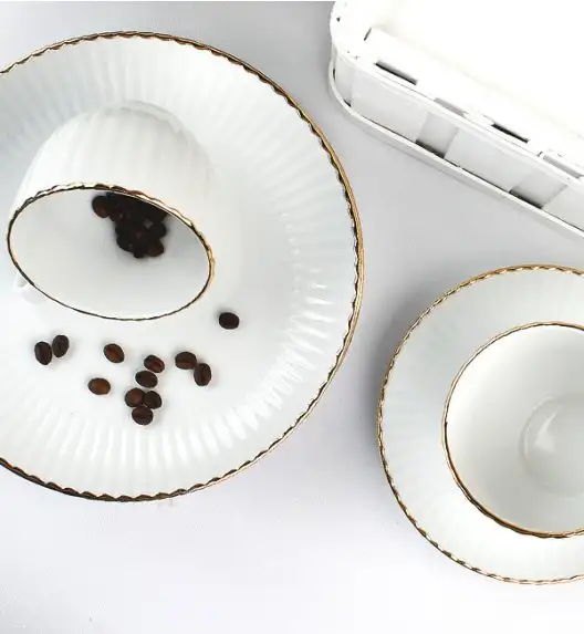 LUBIANA DAISY GOLD Serwis obiadowo - kawowy 12 osób / 60 elementów / porcelana ręcznie zdobiona