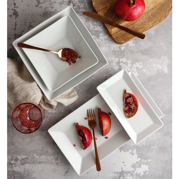 LUBIANA CLASSIC Serwis obiadowo-kawowy 12 os / 64 el | biała porcelana kwadrat