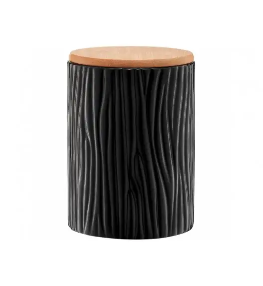 AMBITION TUVO Pojemnik z wytłoczeniami z bambusową pokrywką 1,1 l / czarny / ceramika