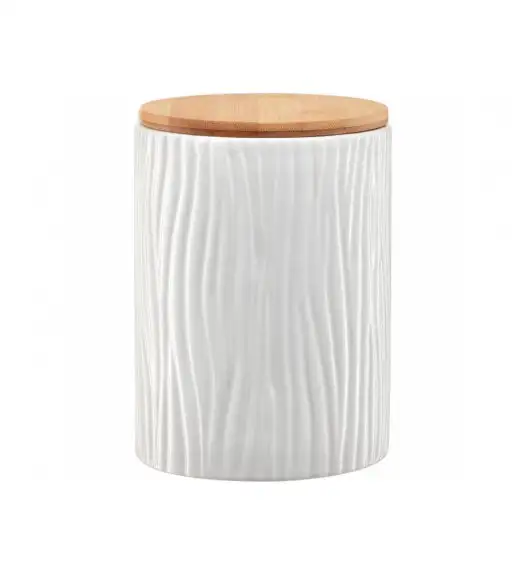 AMBITION TUVO Pojemnik z wytłoczeniami z bambusową pokrywką 1,1 l / biały / ceramika