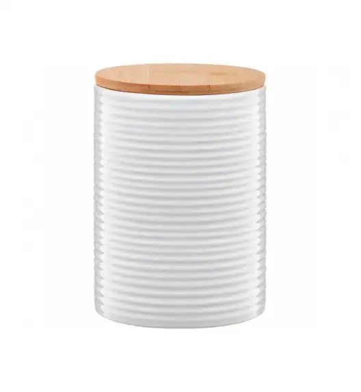 AMBITION TUVO Pojemnik z bambusową pokrywką 1,1 l / paski / biały / ceramika