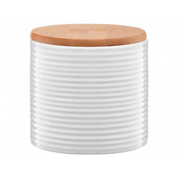 AMBITION TUVO Pojemnik z bambusową pokrywką 670 ml / paski / biały / ceramika