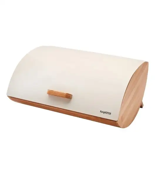 KÖNIGHOFFER COSMIC Chlebak z otwieraną pokrywą 35 cm + 3 pojemniki do przechowywania / kremowe / drewno bambusowe