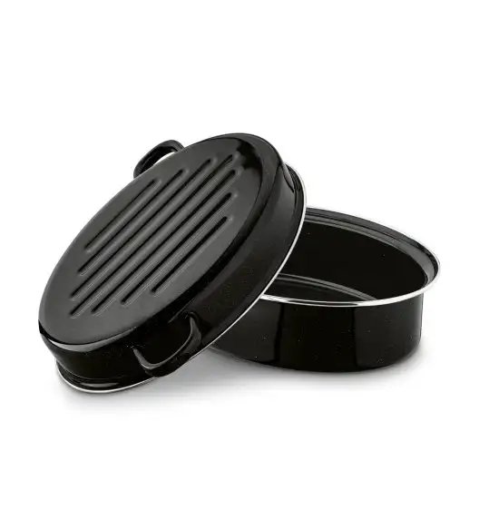 TADAR Brytfanna owalna z okuciem i grillem 3,5 L / czarna / stal węglowa / indukcja