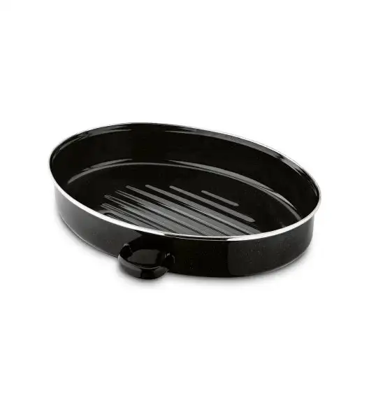 TADAR Brytfanna owalna z okuciem i grillem 6,5 L / czarna / emaliowana / stal węglowa