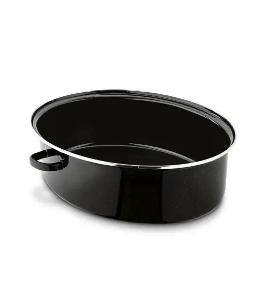 TADAR Brytfanna owalna z okuciem i grillem 6,5 L / czarna / emaliowana / stal węglowa