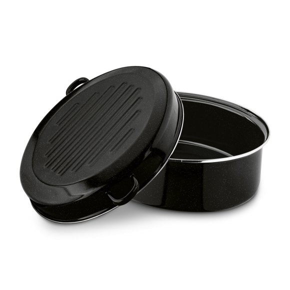 TADAR Brytfanna owalna z okuciem i grillem 6,5 L / czarna / emaliowana / stal węglowa