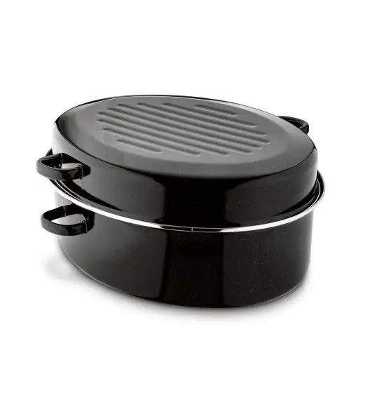 TADAR Brytfanna owalna z okuciem i grillem 6,5 L / czarna / emaliowana / stal węglowa
