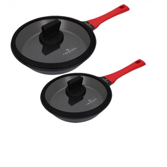 ZWIEGER OBSIDIAN Komplet patelni z pokrywkami / powłoka GREBLON C3+ non- stick / 24, 28 cm