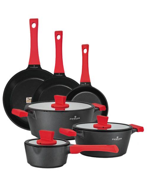 ZWIEGER OBSIDIAN Komplet garnków z pokrywkami 6 el + patelnie Zwieger Obsidian 20, 24, 28cm
