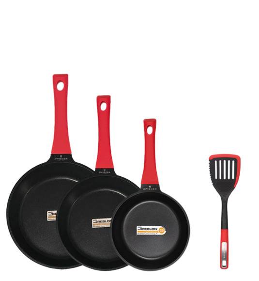 ZWIEGER OBSIDIAN Komplet patelni 20 cm 24cm 28cm+ łopatka/ GREBLON C3+ non- stick/ 20 cm 24cm 28cm