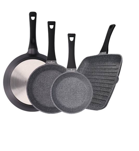 ZWIEGER WHITE STONE Komplet patelni 20 cm 24cm 28cm + 28 cm grillowa/ GREBLON C3 GRANITE non-stick