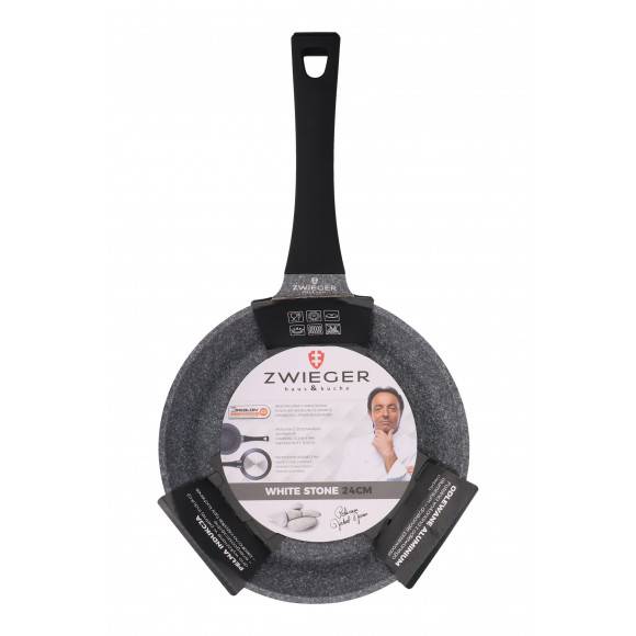 ZWIEGER WHITE STONE Komplet patelni 20 cm 24cm 28cm + 28 cm grillowa/ GREBLON C3 GRANITE non-stick