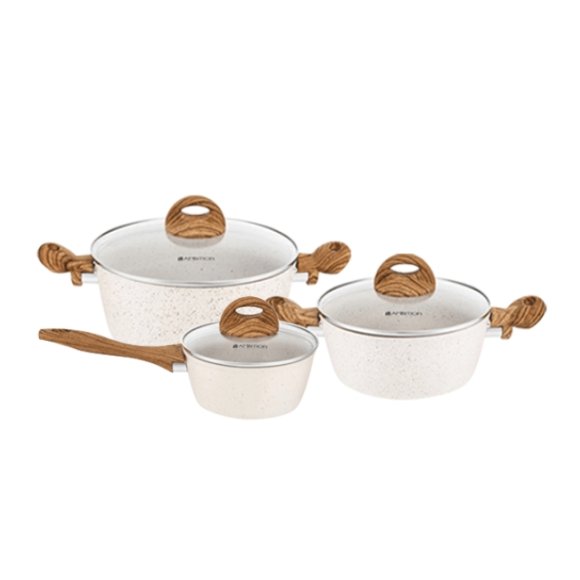 AMBITION NATURE Komplet garnki z pokrywkami 6 el (16, 20, 24) cm / powłoka nieprzywierająca