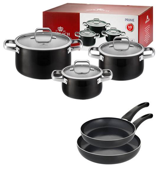 GERLACH PRIME Komplet Garnki z pokrywkami 6 el + patelnie Gerlach Initial 24, 28 cm