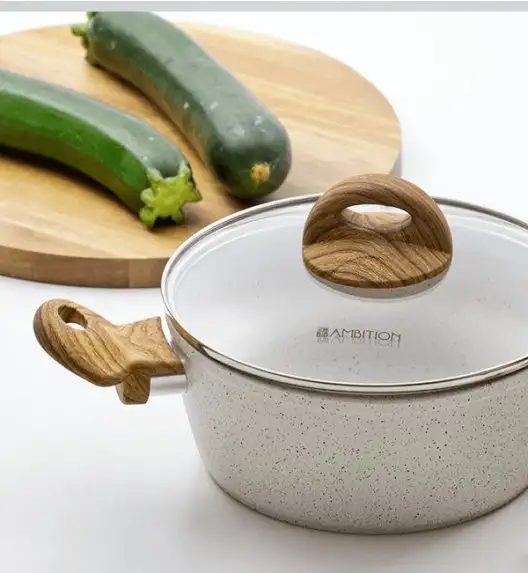 AMBITION NATURE Komplet garnków z pokrywkami 6 el + Patelnia Nature 20 cm + Wok 26 cm / indukcja 